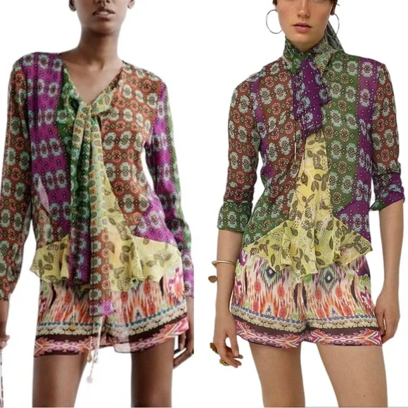 Zara | Tops | Nwt Zara Semi Sheer Chiffon Paisley Printed